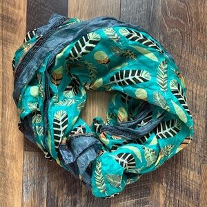 100% Pure Silk Vibrant Teal Leaf Print Scarf